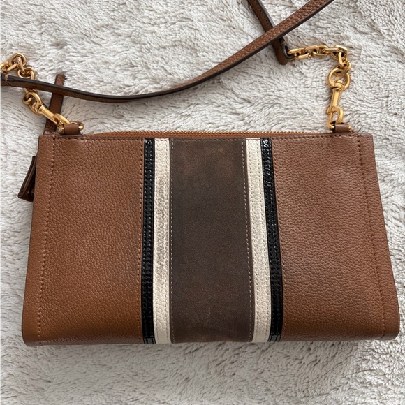 Tory Burch Carson Strioe, Brown and Cream Crossbody Bag - Picture 3 of 3